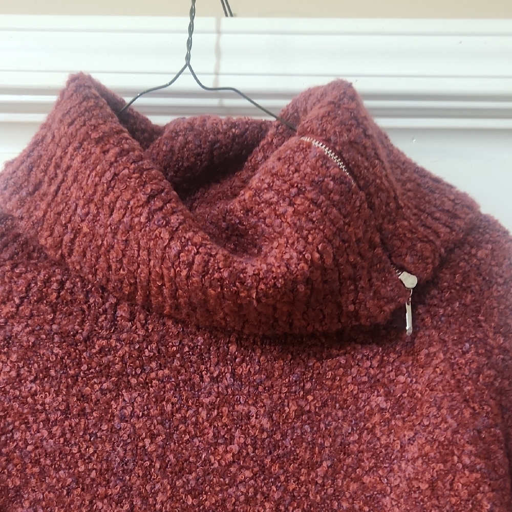 White House Black Market Wine Colored Long Turtleneck Zipper Detail Sweater - Picture 5 of 5